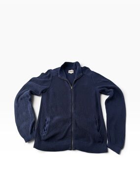 Pact 100% Organic Cotton Navy Zip-Up Ribbed Knit Cardigan Sweater Preppy Men's M